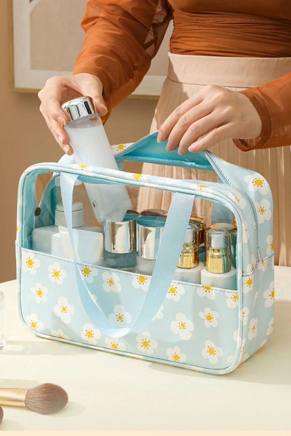 Floral Waterproof Clear Makeup Bag