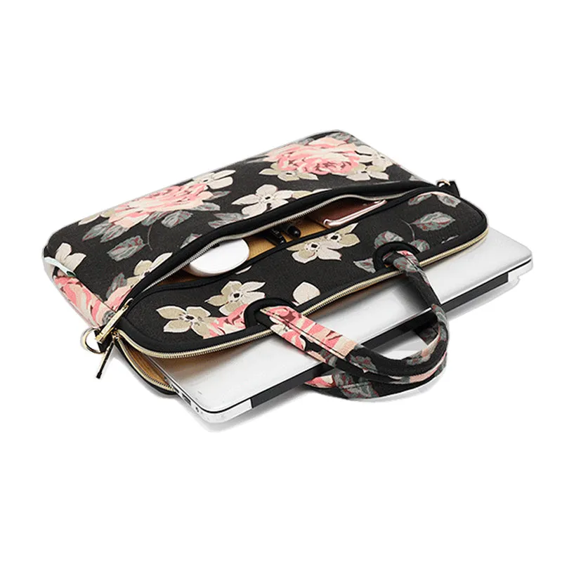 Flower Laptop Shoulder Bag 13"14"15"15.6" Pouch PC Canvas Notebook Handle Case For Macbook HP Lenovo