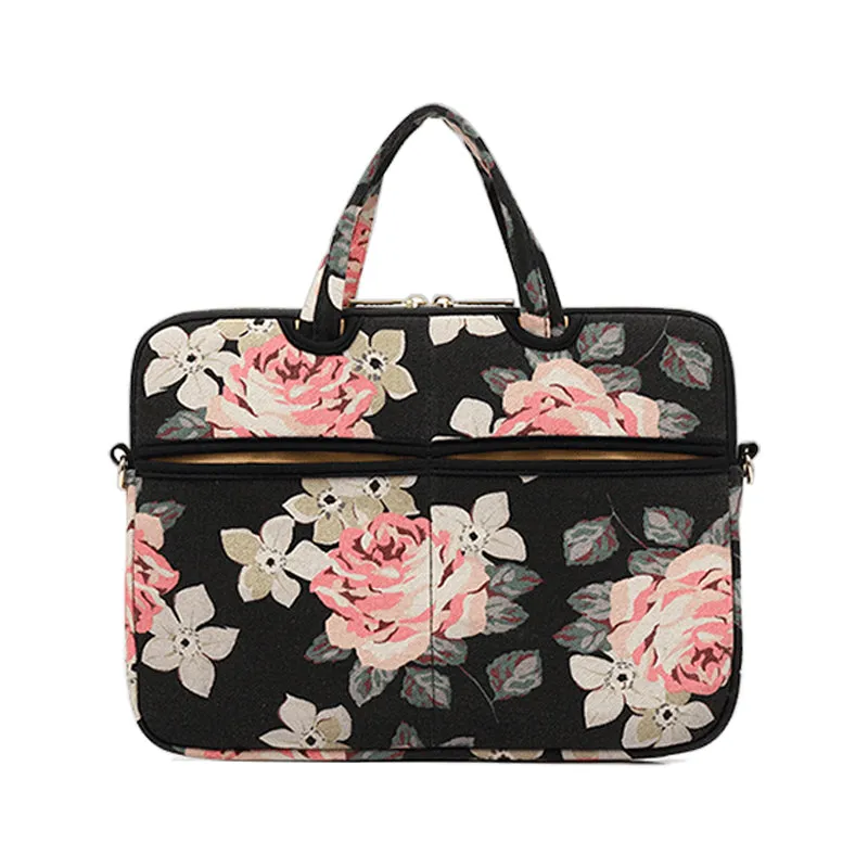 Flower Laptop Shoulder Bag 13"14"15"15.6" Pouch PC Canvas Notebook Handle Case For Macbook HP Lenovo