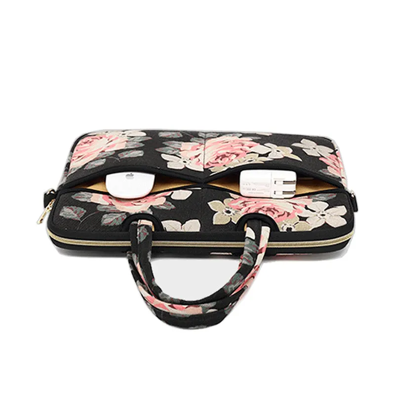 Flower Laptop Shoulder Bag 13"14"15"15.6" Pouch PC Canvas Notebook Handle Case For Macbook HP Lenovo