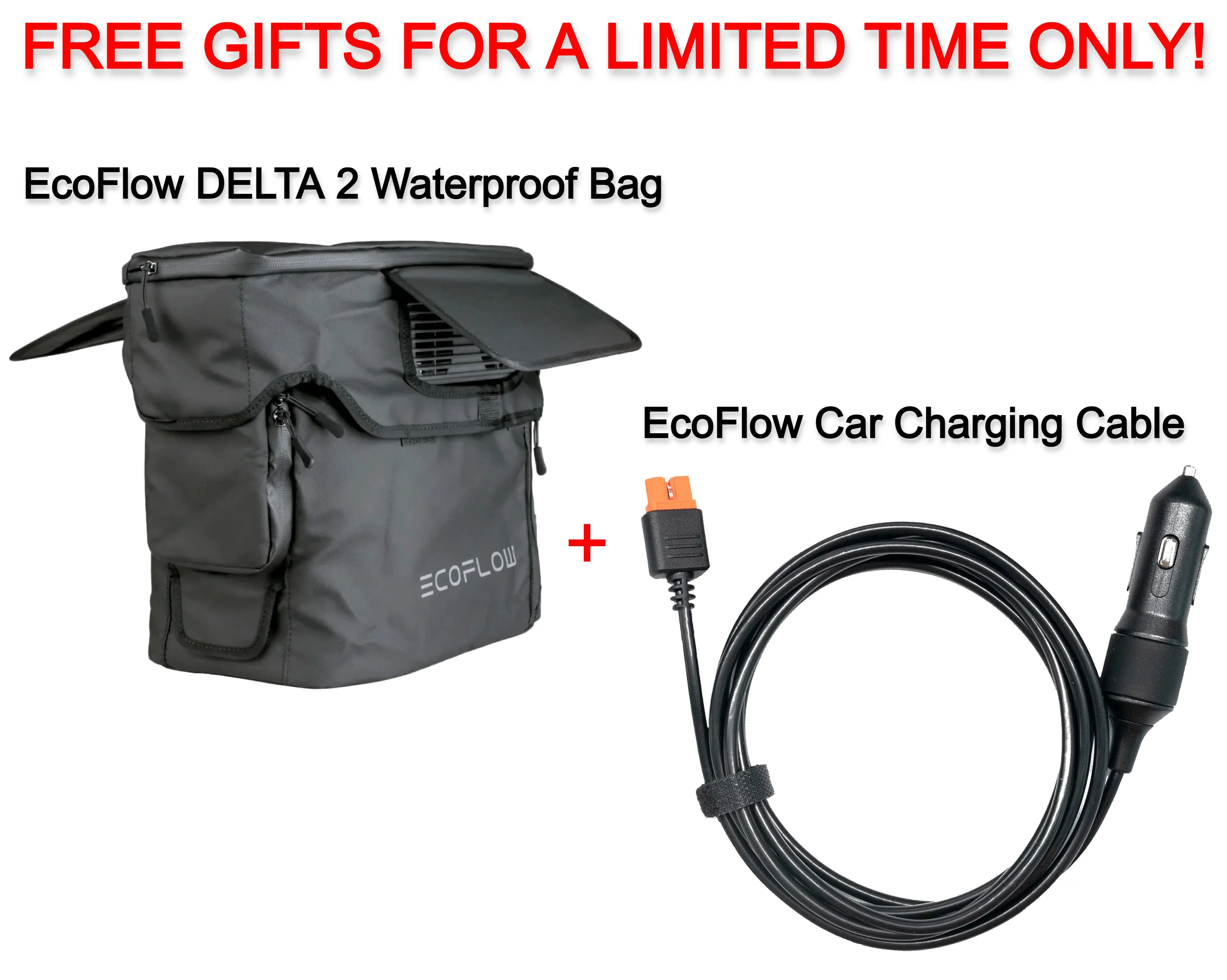 Free EcoFlow DELTA 2 Waterproof Bag   EcoFlow Car Charging Cable for EcoFlow Power Stations ($100.00 Value)