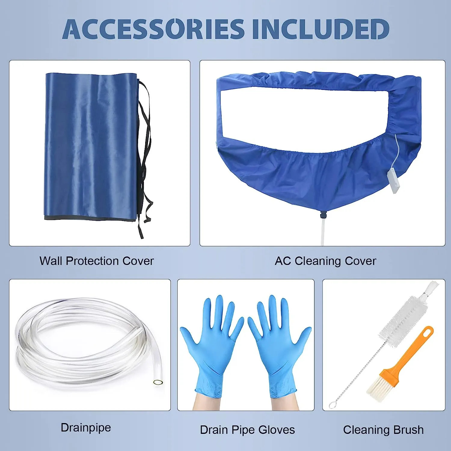 Free Mini Split Cleaning Kit - Includes; Waterproof Cover Bag with Drain Outlet, Wall Protection Cover, Drain Pipe Gloves, and Cleaning Brushes ($59.99 Value)