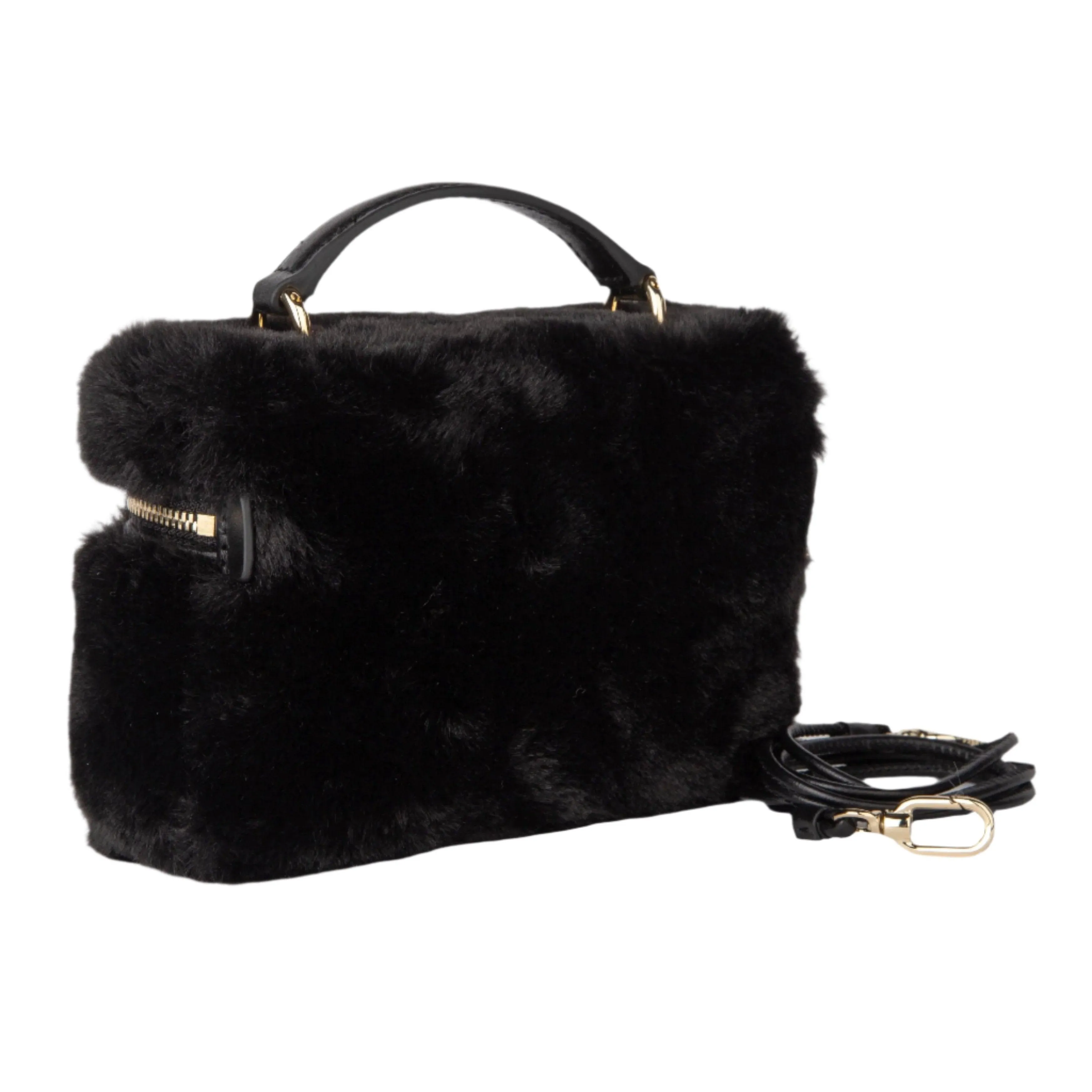 Furla Camelia Micro Vanity Case Crossbody - Tessuto Teddy Black and Gold