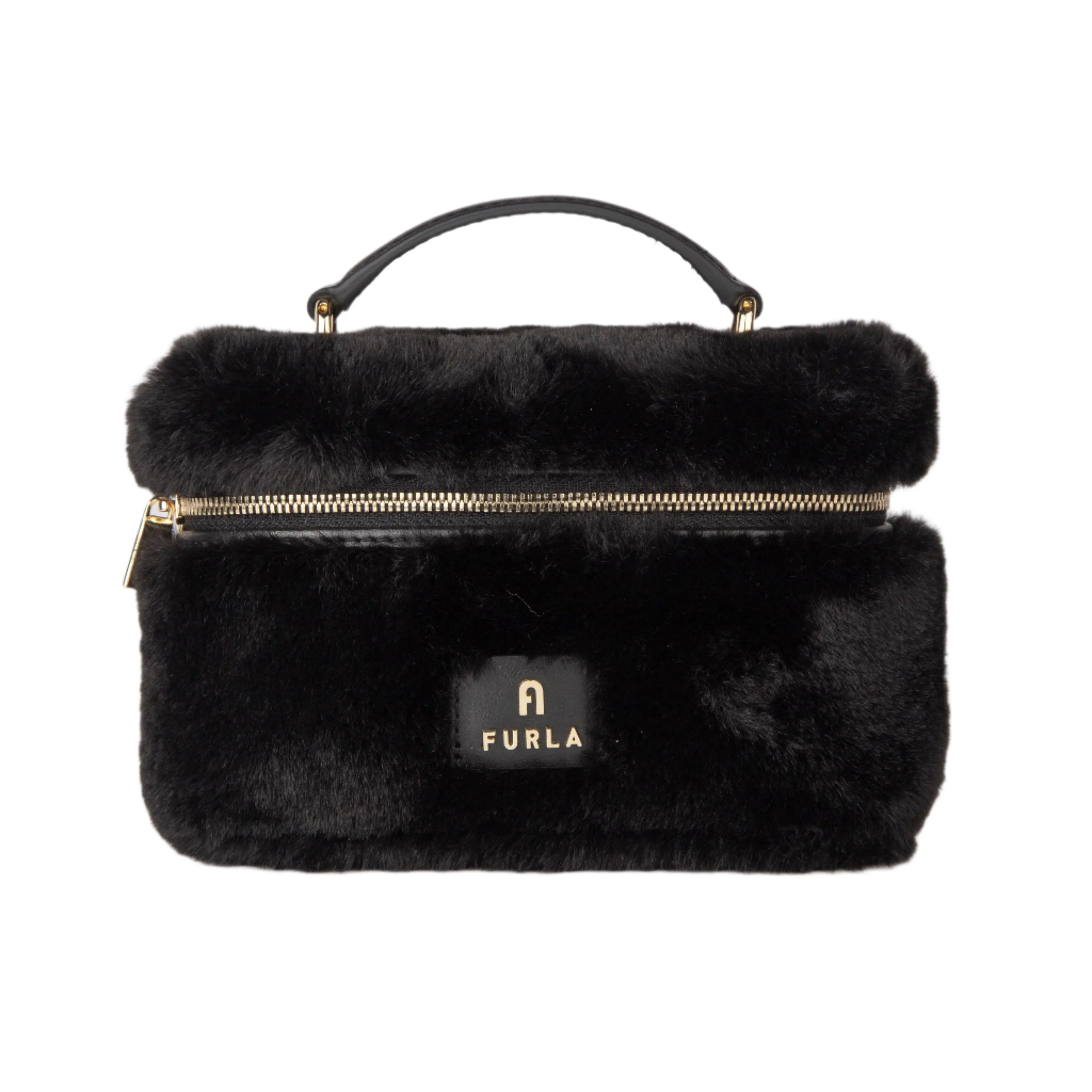 Furla Camelia Micro Vanity Case Crossbody - Tessuto Teddy Black and Gold