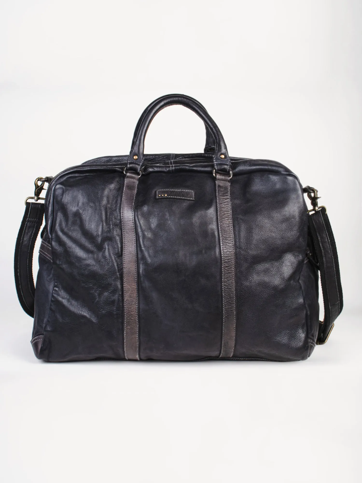 Genuine Black Leather Weekender Bag By Art N Vintage