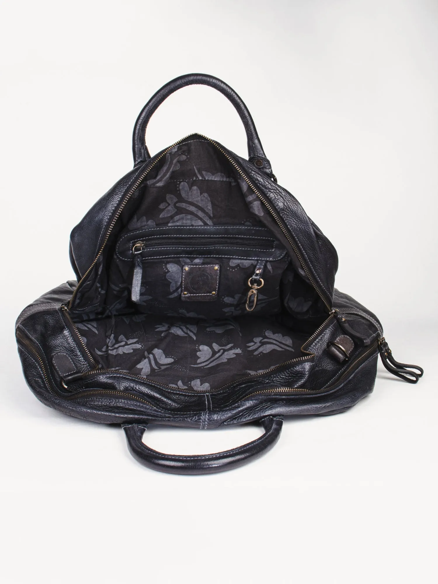 Genuine Black Leather Weekender Bag By Art N Vintage