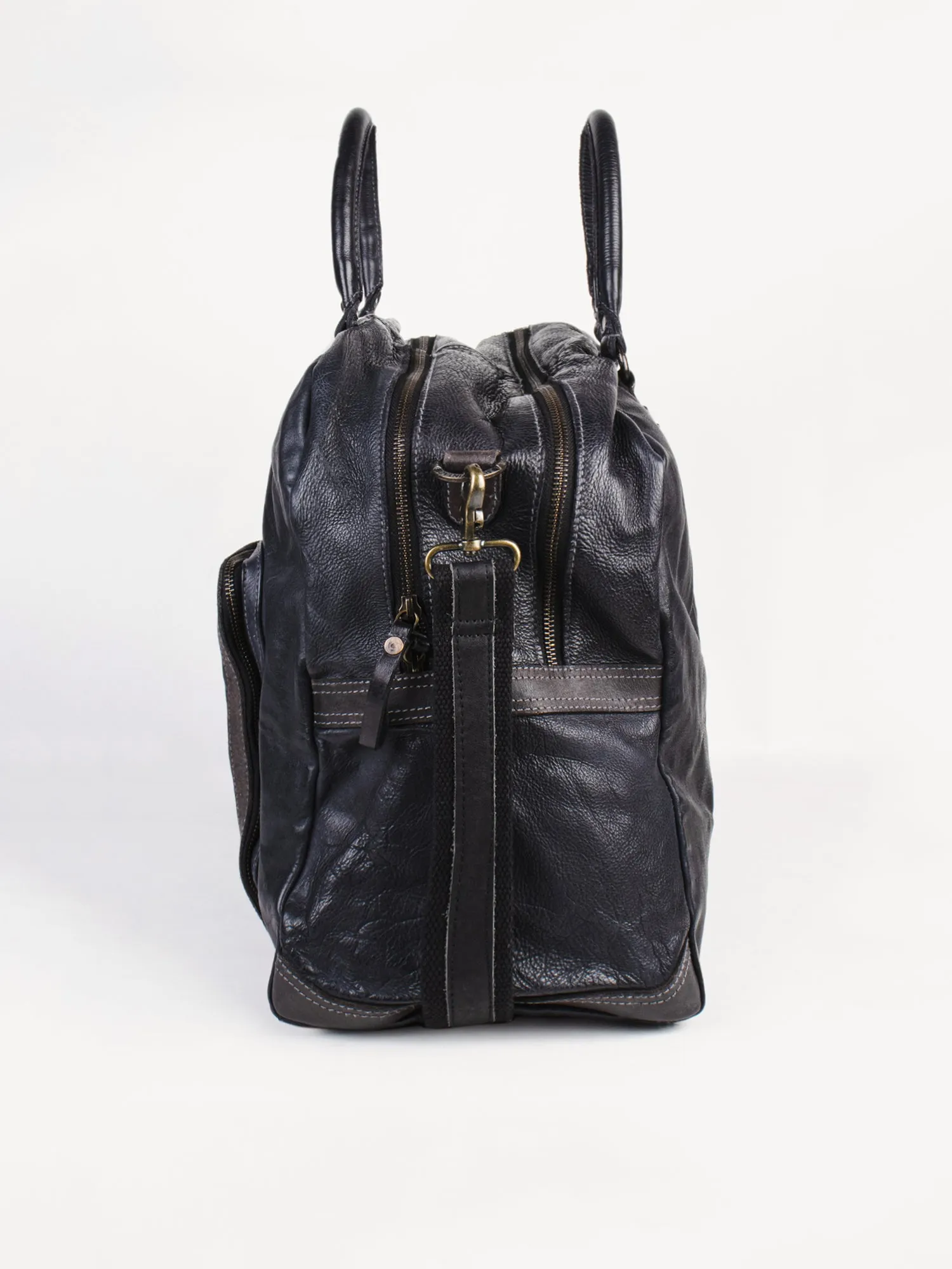 Genuine Black Leather Weekender Bag By Art N Vintage