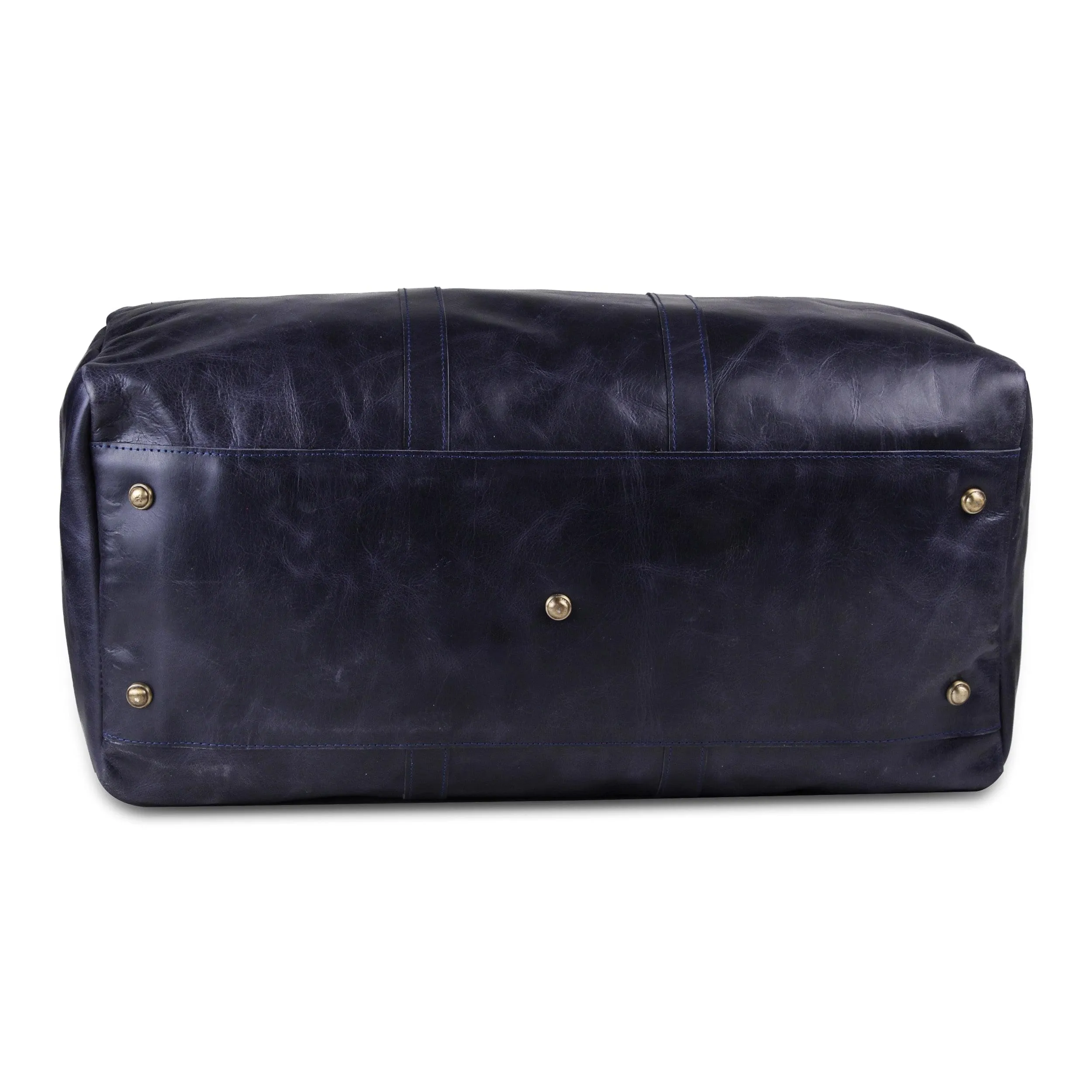 Genuine Leather Travel Weekender Duffle Bag- Dark Blue