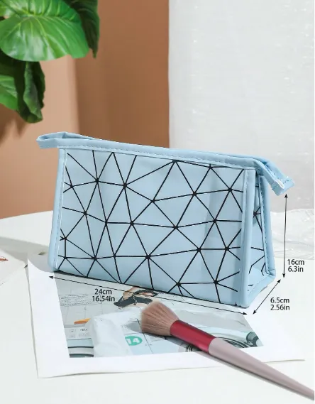 Geometric Diamond Grid PU Frosted Makeup Bag