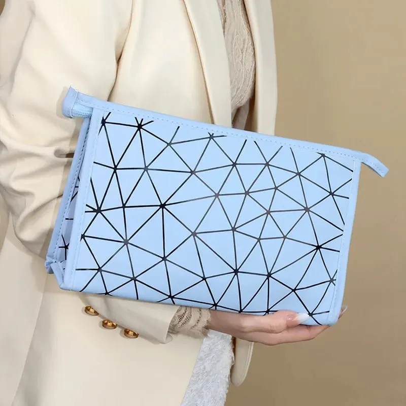 Geometric Diamond Grid PU Frosted Makeup Bag