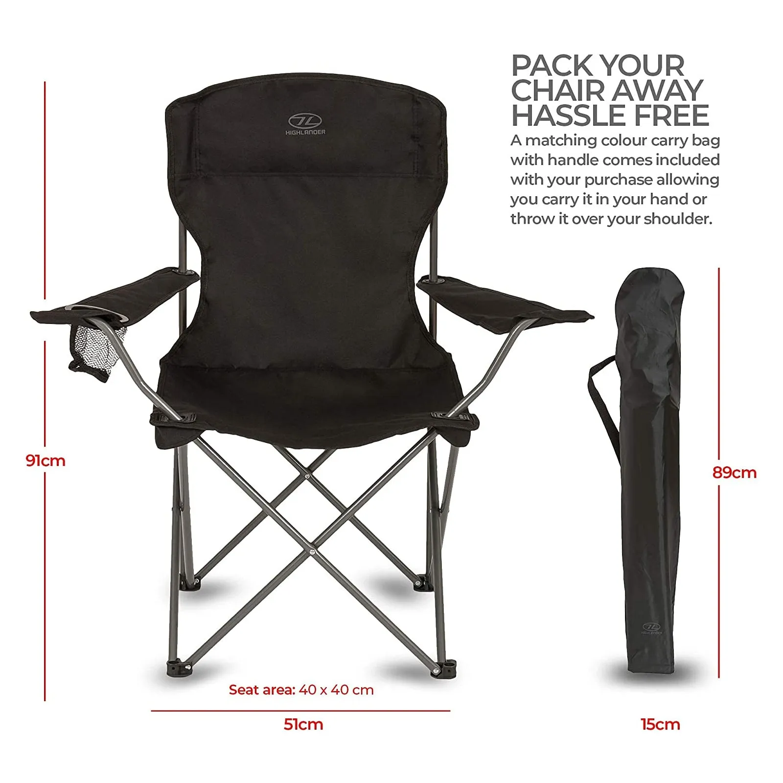 Highlander Edinburgh Black Folding Camping Chair