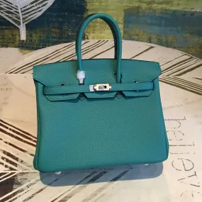 HM Birkin Dark Green For Women Silver Toned Hardware 9.8in/25cm