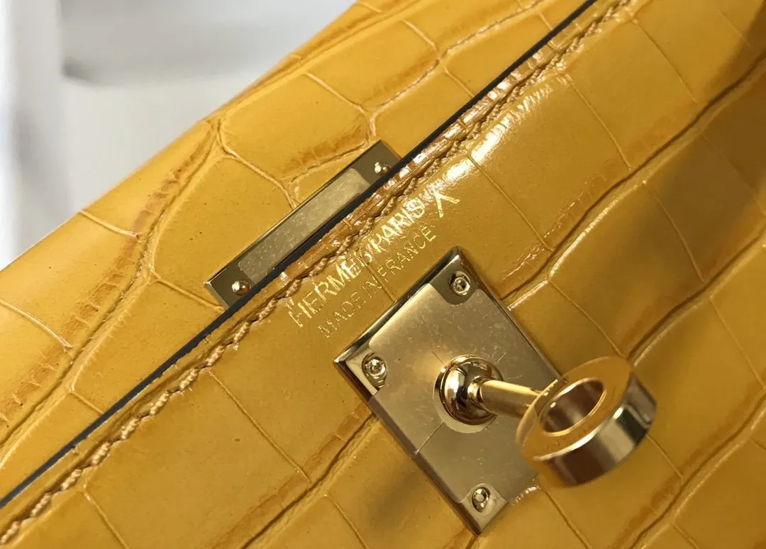 HM Kelly Yellow For Women Gold Toned Hardware 7.8in/20cm