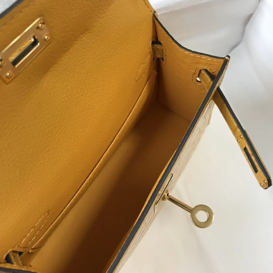 HM Kelly Yellow For Women Gold Toned Hardware 7.8in/20cm