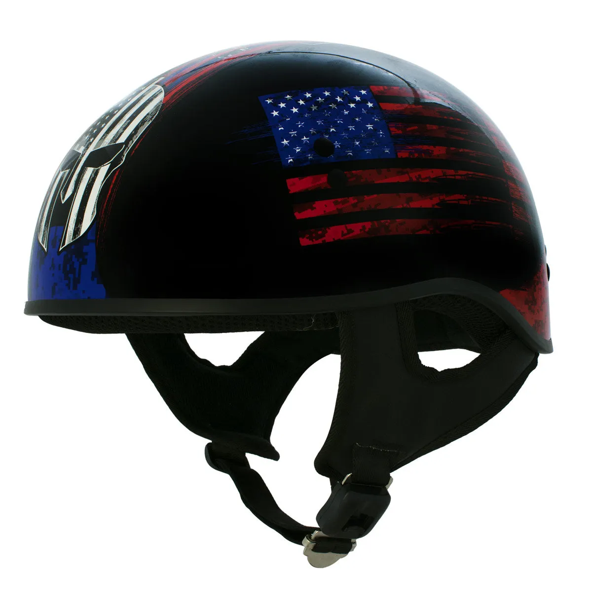 Hot Leathers HLD1044 Gloss Black 'Colored Warrior Bullet' Advanced DOT Skull Helmet