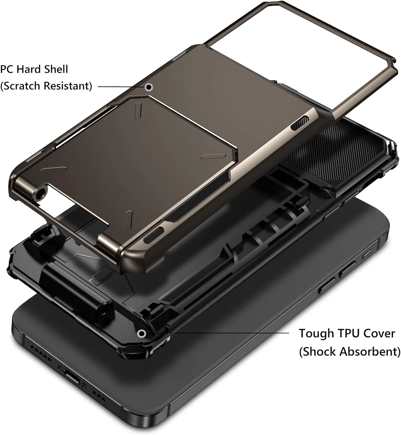 iPhone 15 Plus Case Card Holder Dual Layer Heavy Duty Shockproof Cover Case