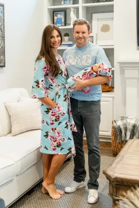 Isla Pregnancy/Postpartum Robe & Matching Swaddle & Dad T Shirt