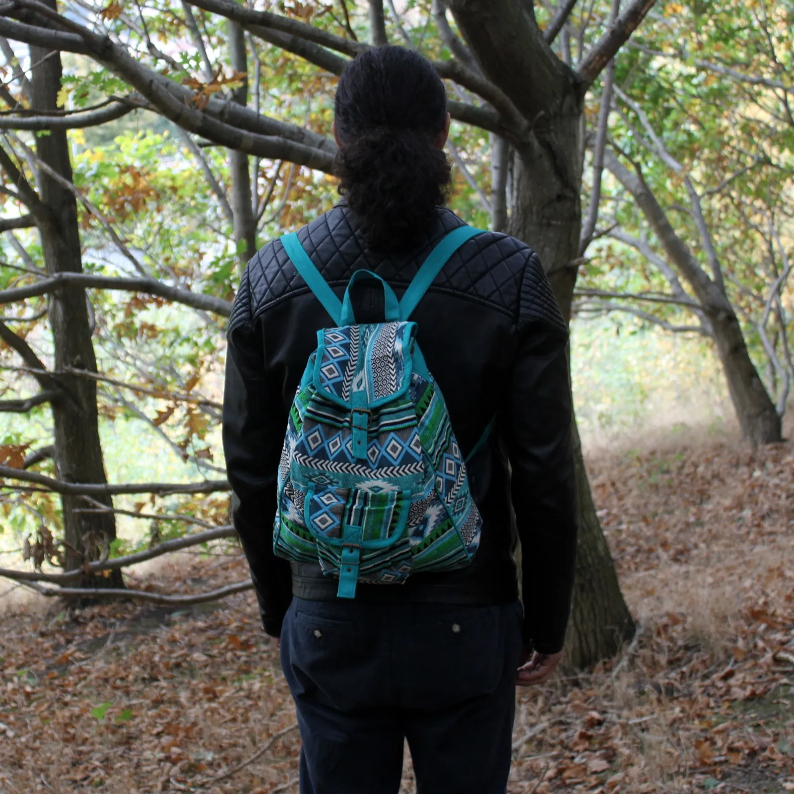 Jacquard Bag - Teal Backpack | Stylish & Functional Travel Companion