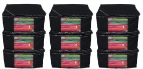 Kuber Industries 9 Piece Non Woven Designer Saree Cover/Saree Bag/Storage Bag, 9 inches Height, Black