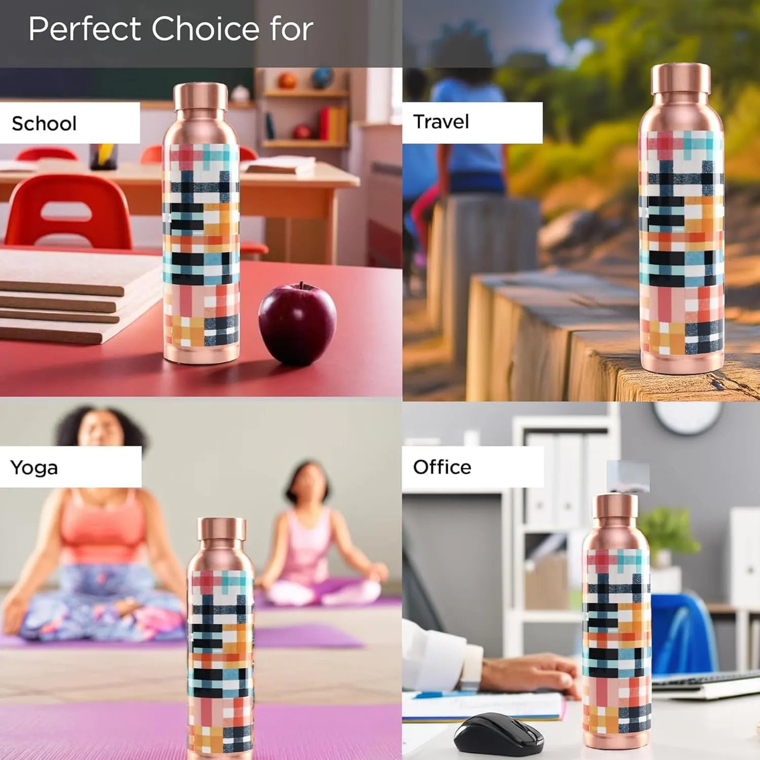 Kuber Industries Pack of 2 Copper Water Bottle - Eco-Friendly & Leakproof Detox Tamaba Bottle for Office/Gym/Yoga/College, Men & Women-950ml | Colorful