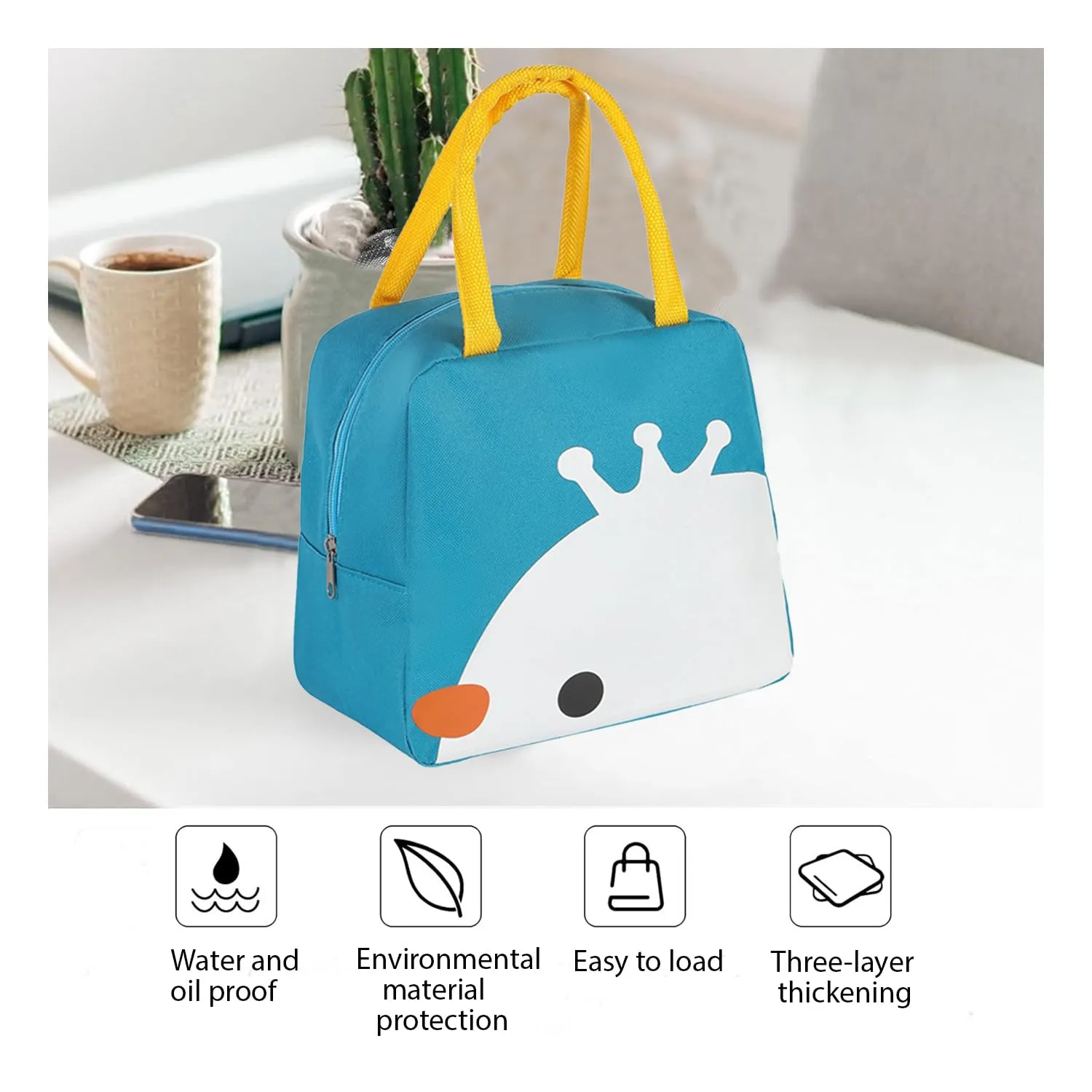 Kuber Industries Pack of 3 Lunch Bag | Lunch Bag for Office | Lunch Bag for College | Reusable Lunch Bag | Lunch Bag for Adults | Tiffin Lunch Bag with Handle | Printed | LYN11-TQE | Turquoise