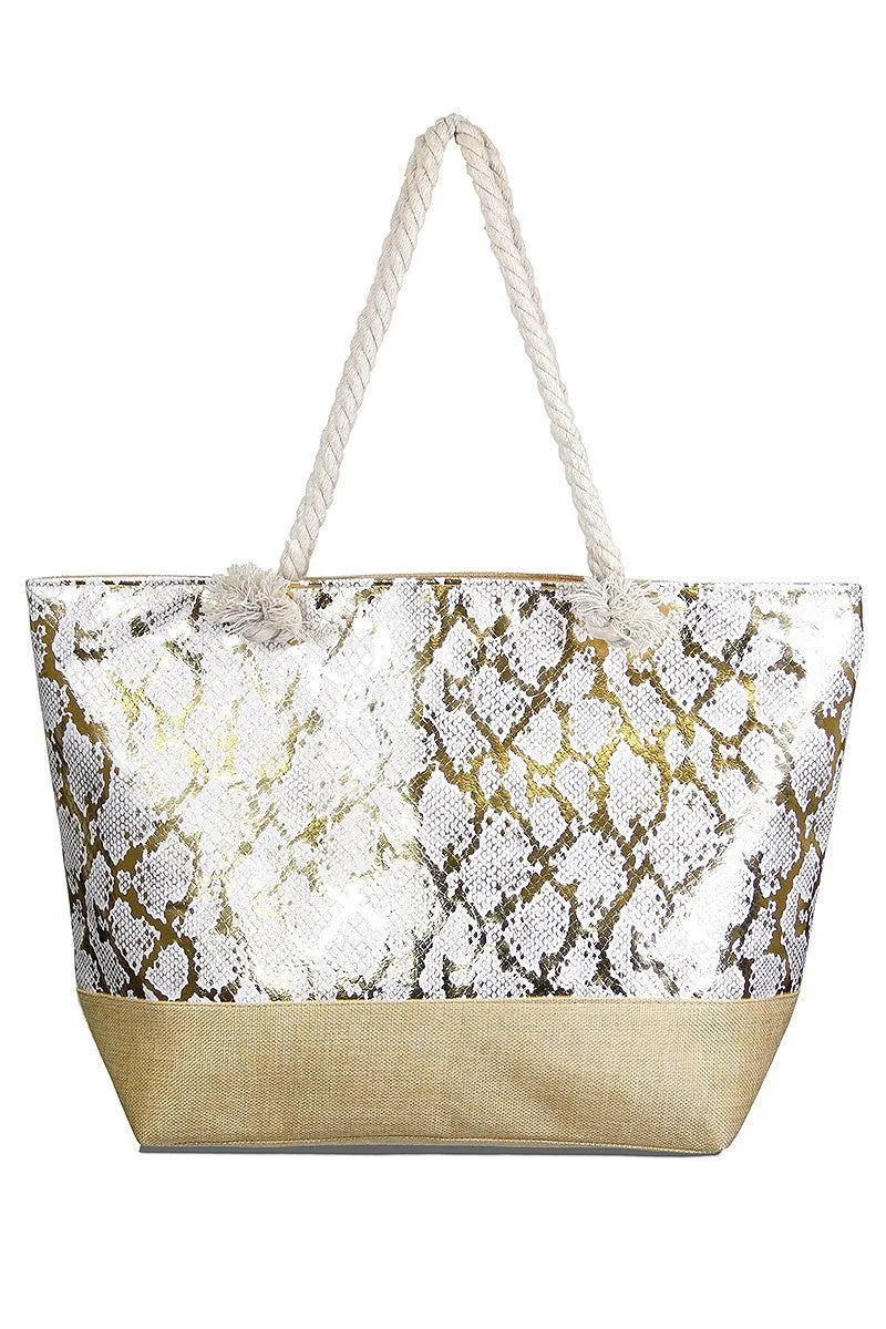 Large Beach Top Handles Tote Bag metallic- women