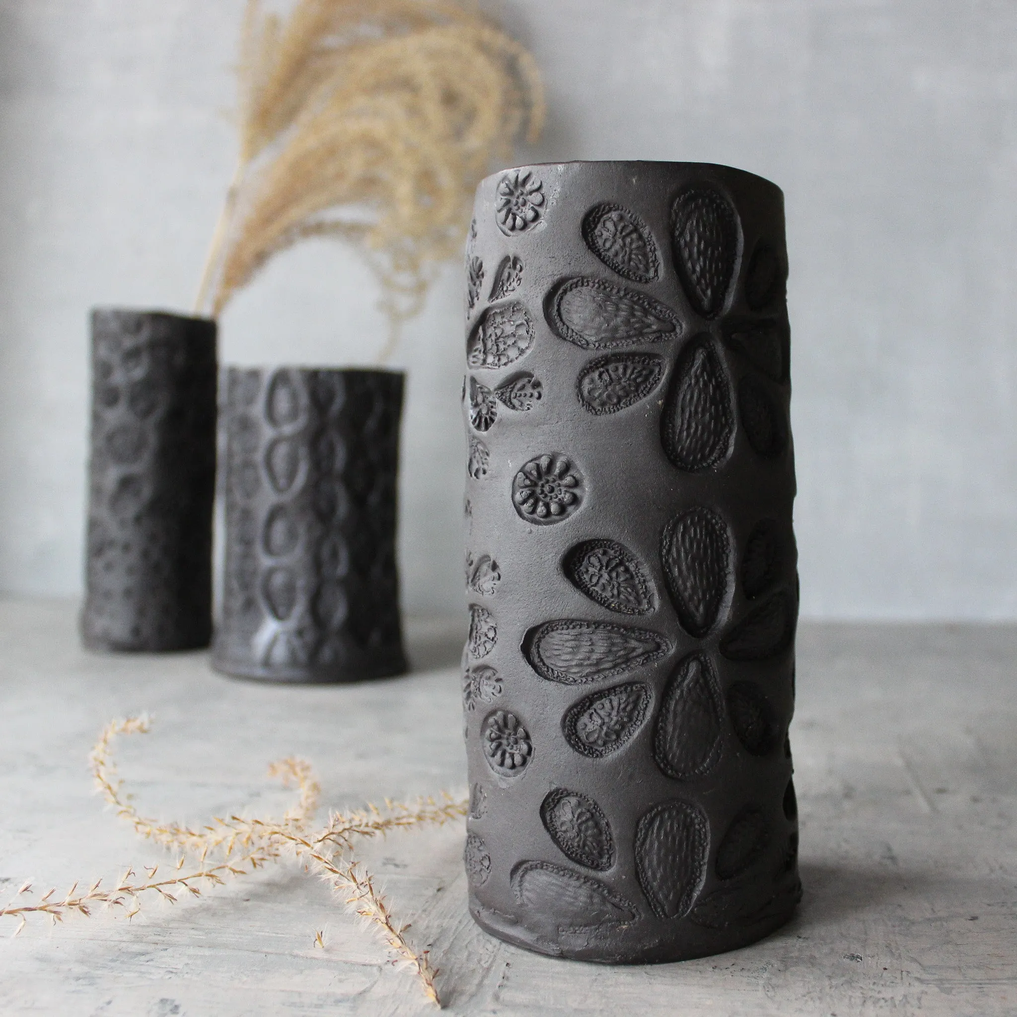 Large Black Ceramic Vases