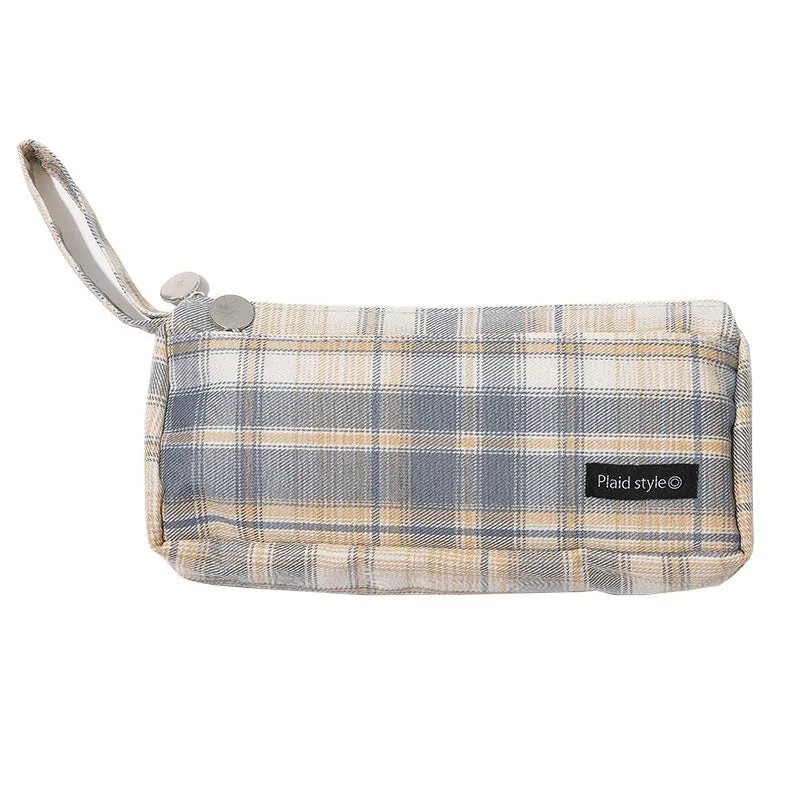 Large Capacity Plaid Pencil Case Early Pencil Bag Pencil Case Simple Students' Supplies Stationery Case