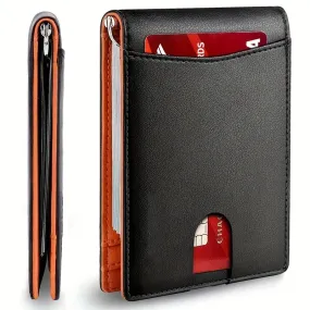 Leather Slim Wallet for Men with Money Credit Card Clip RFID Blocking Card Holder