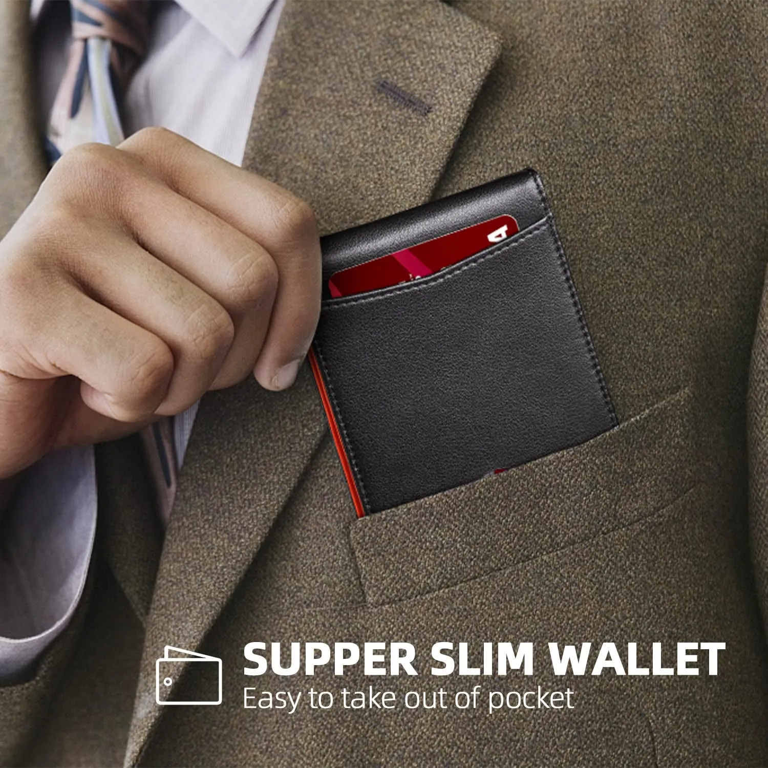 Leather Slim Wallet for Men with Money Credit Card Clip RFID Blocking Card Holder