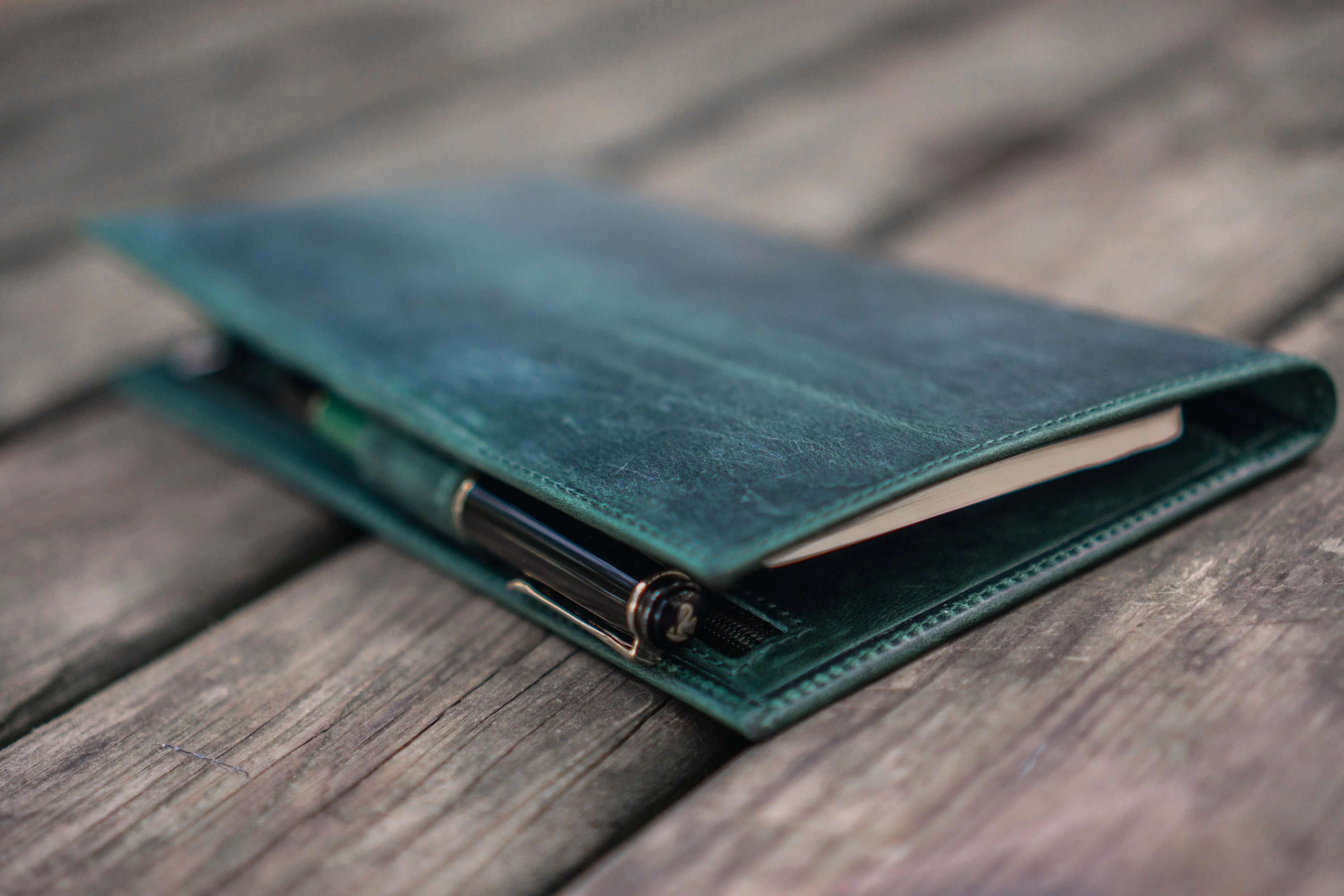 Leather Wallet Insert for Traveler's Notebook - Regular Size - Crazy Forest Green