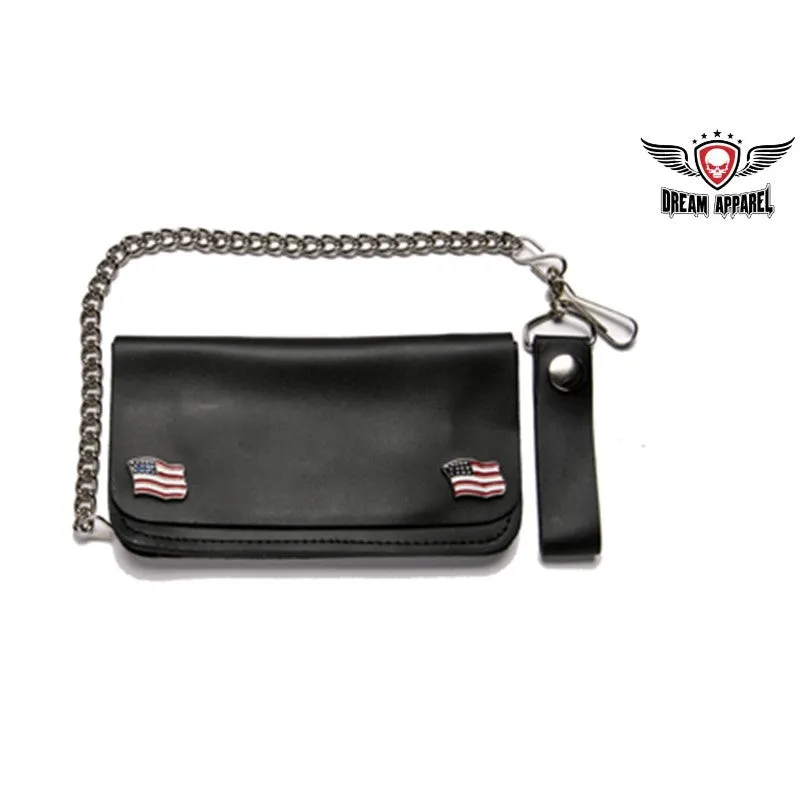 Leather Wallet With USA Flag Snaps