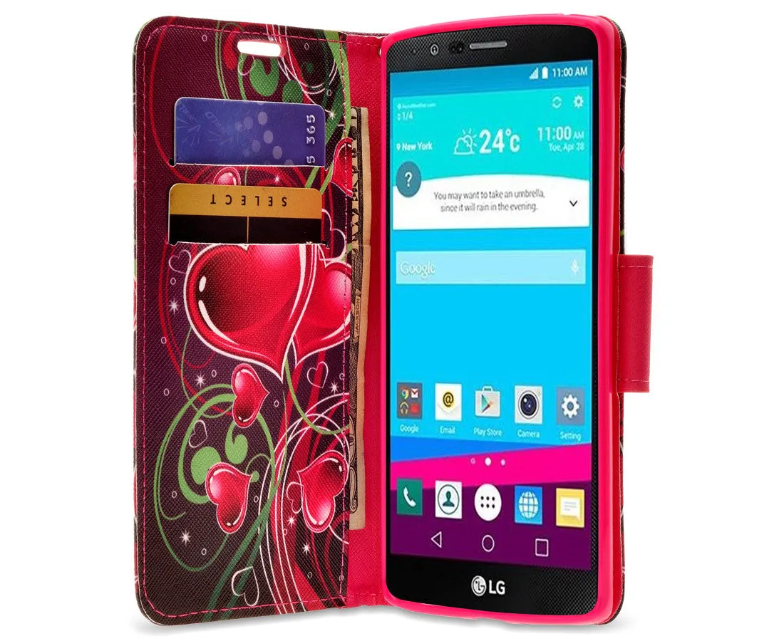 LG V10 Case, Wrist Strap Magnetic Fold[Kickstand] Pu Leather Wallet Case with ID & Credit Card Slots for LG V10 - Heart Strings