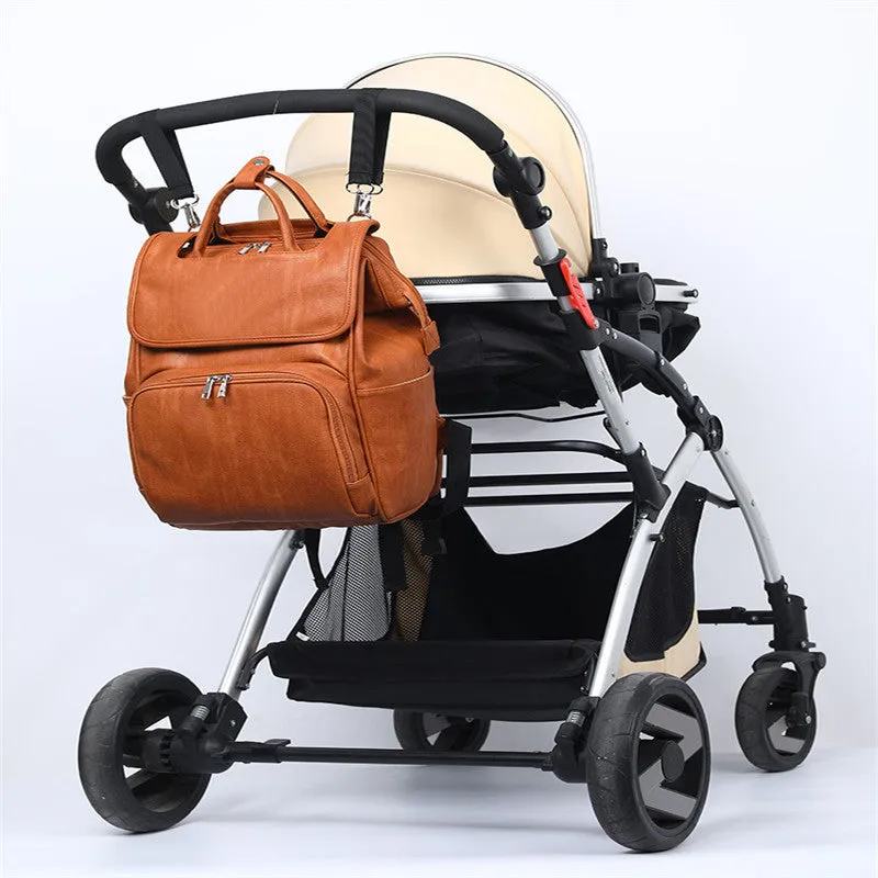 Luxury Leather Backpack Nappy Bag For Baby Care Large Capacity Diaper Bag