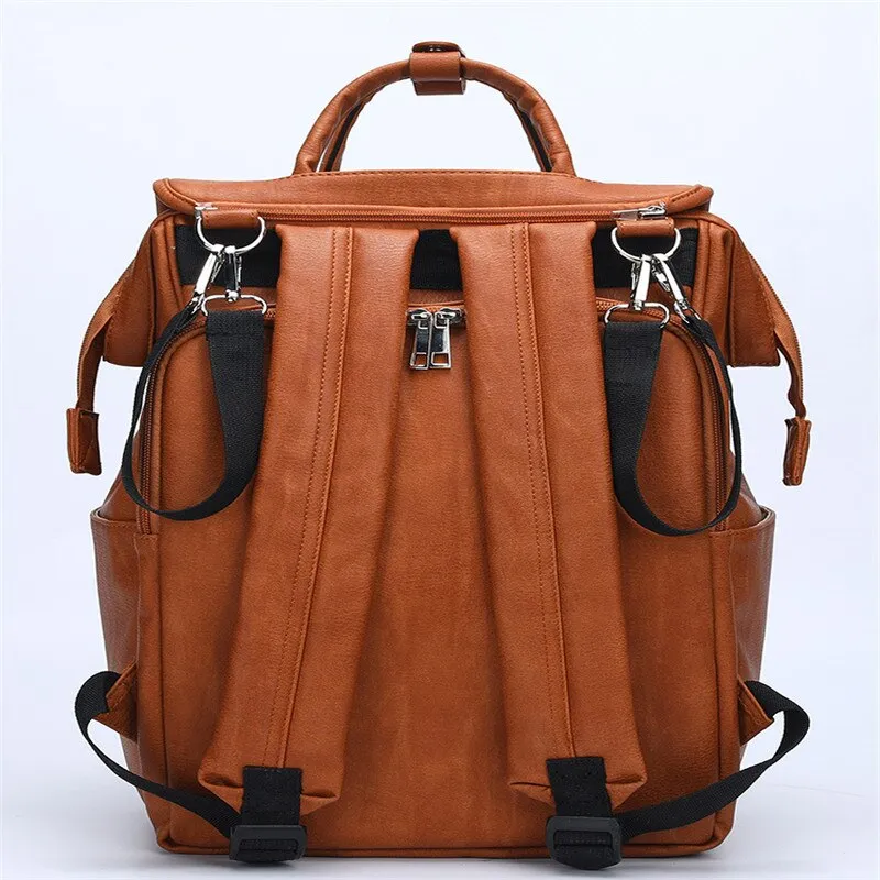 Luxury Leather Backpack Nappy Bag For Baby Care Large Capacity Diaper Bag