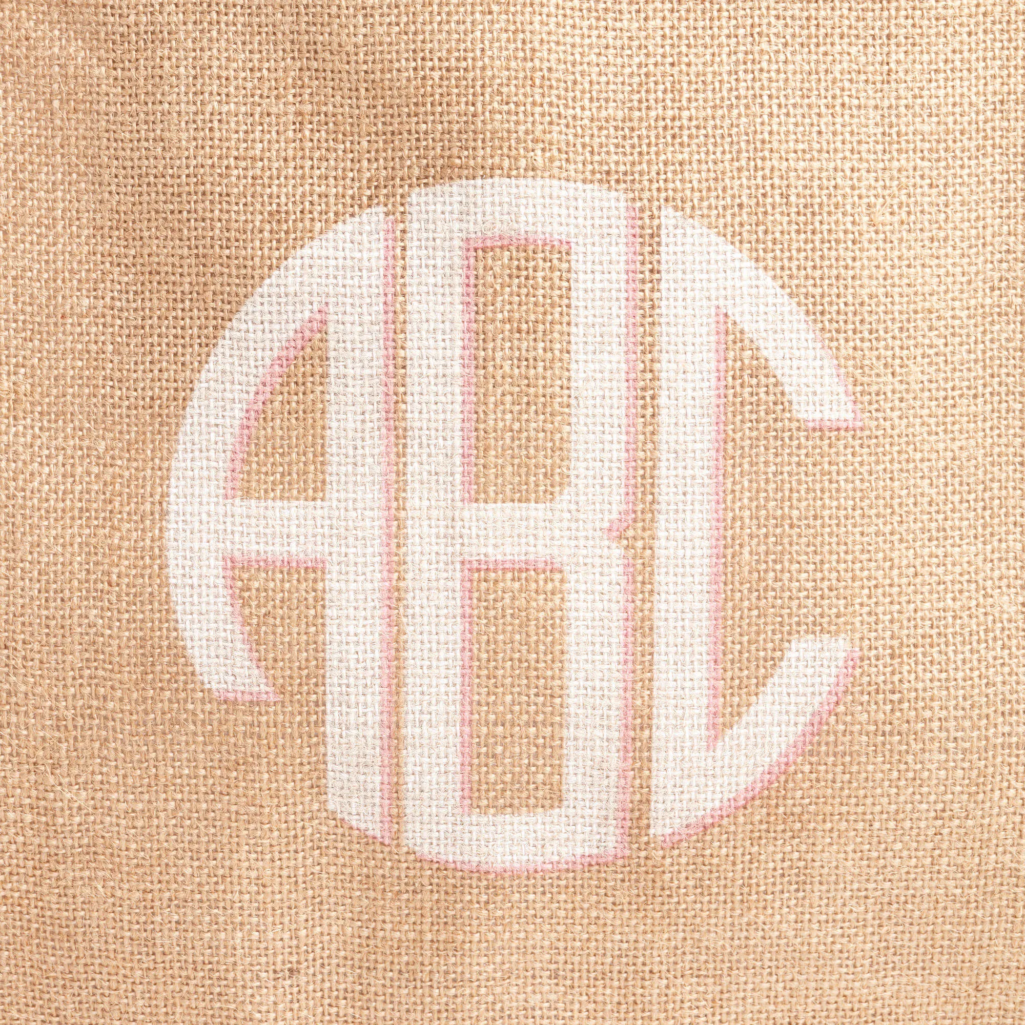 Market Bag in Natural with Pink Round Monogram