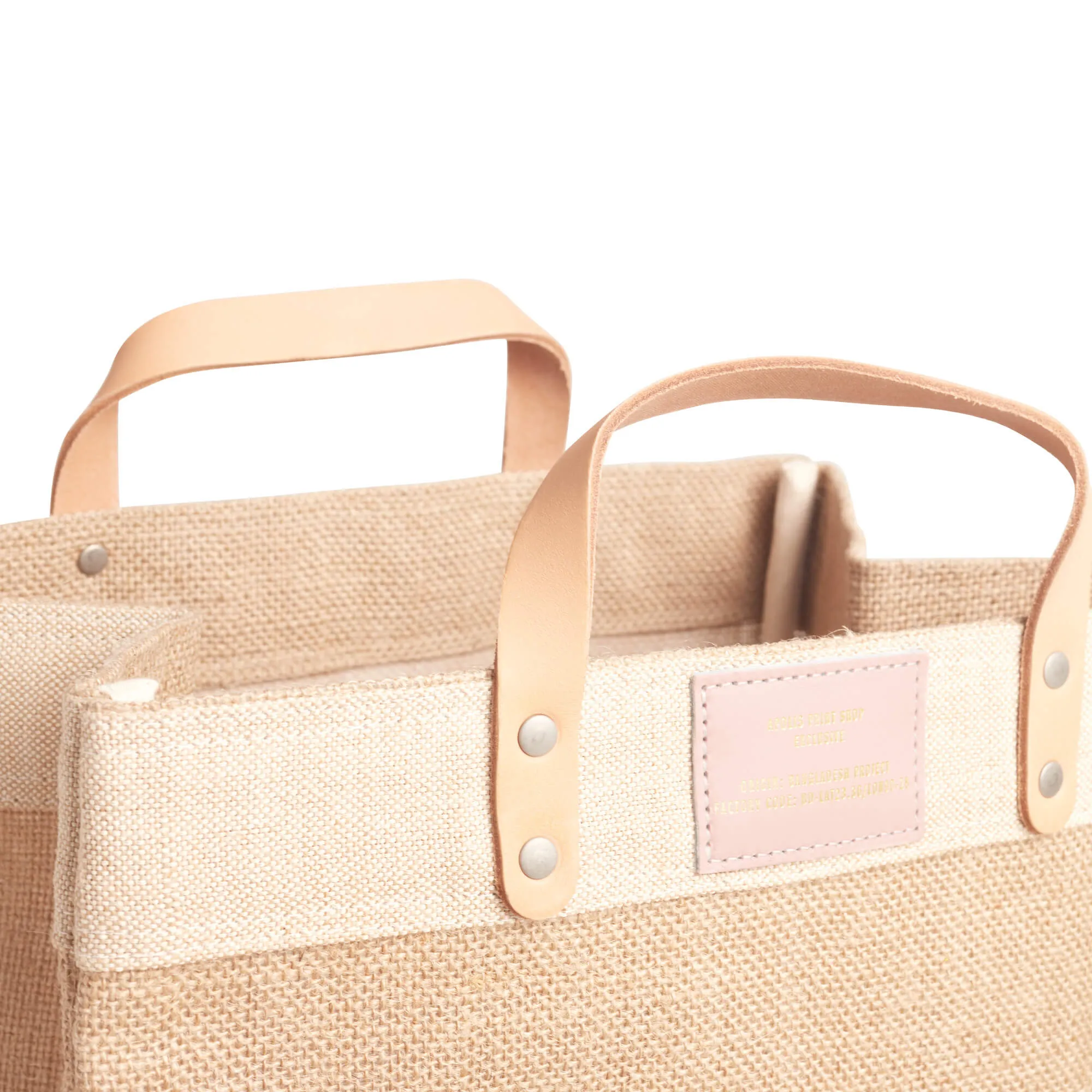 Market Bag in Natural with Pink Round Monogram