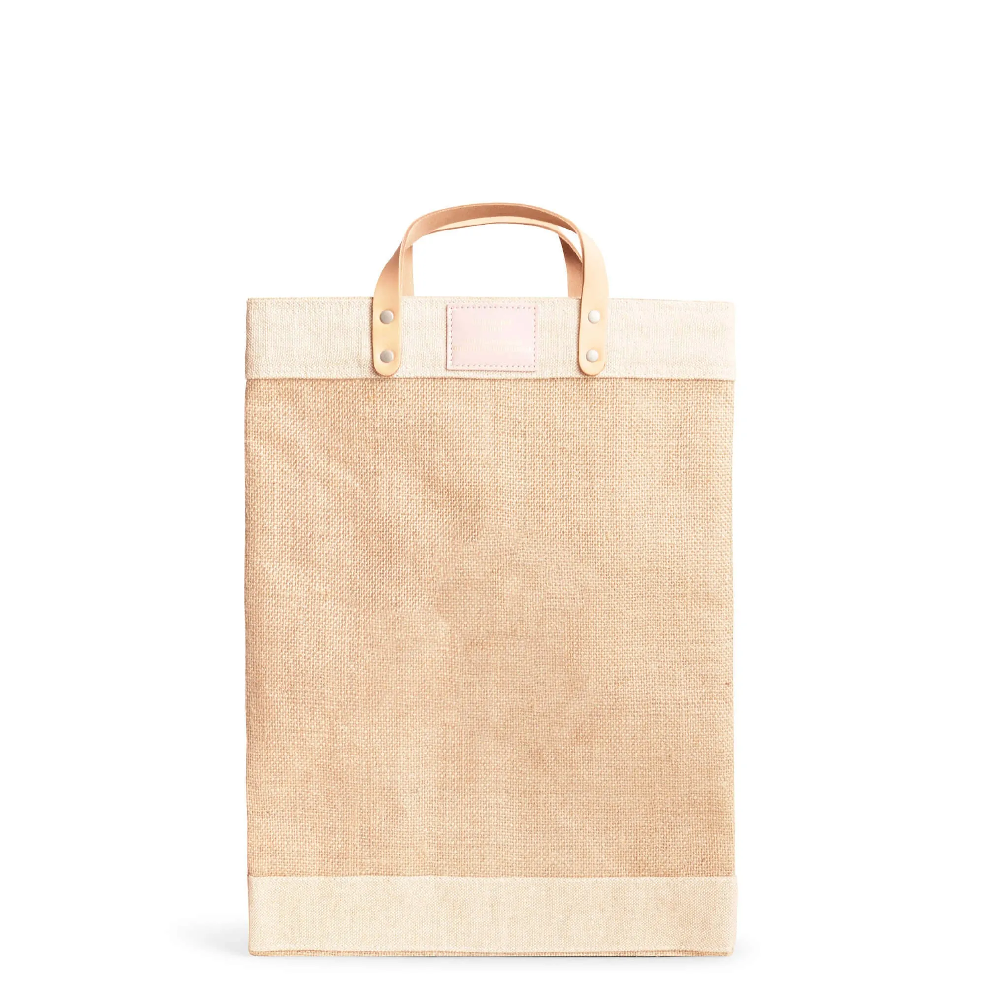 Market Bag in Natural with Pink Round Monogram