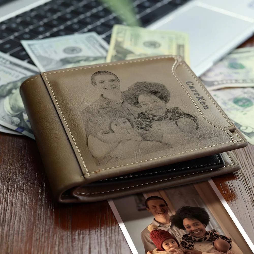 Meaningful Gifts Men's Custom Photo Wallet - Brown Leather