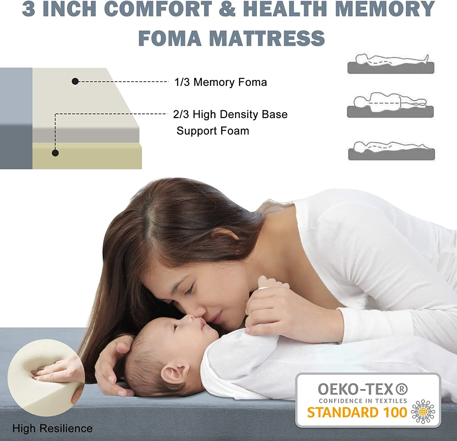 Memory Foam Camping Sleeping Mattress Pad with Waterproof Cover & Travel Bag