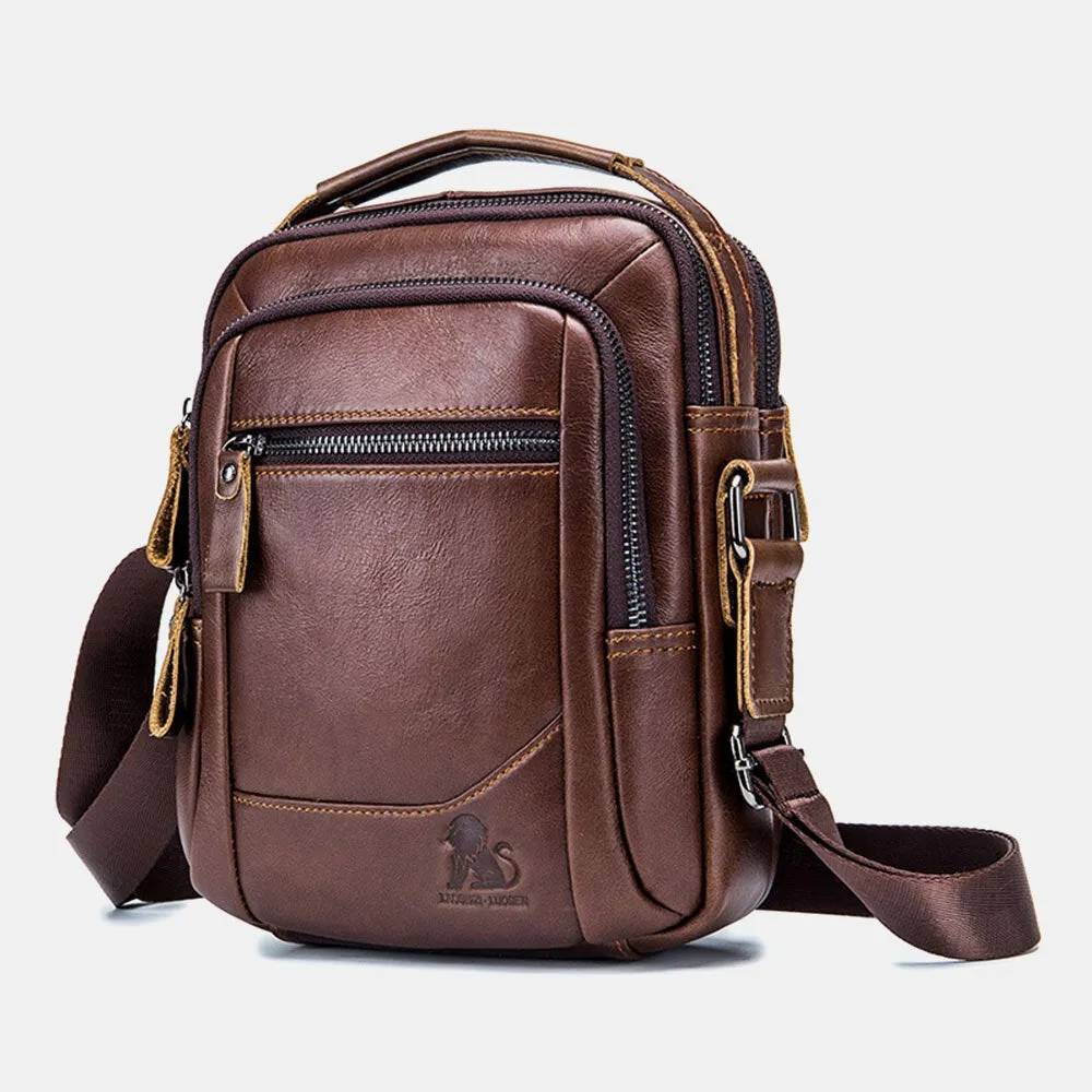 Men Genuine Leather Multi-pocket Wear-resistant Waterproof Vintage Handbag Crossbody Bag Shoulder