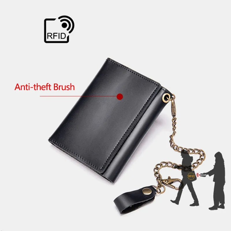 Men Genuine Leather Trifold Multi-card Slot RFID Anti-theft Thin Card Holder Coin Purse Wallet Cowhide Money Clip