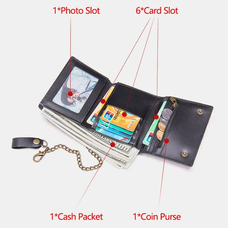 Men Genuine Leather Trifold Multi-card Slot RFID Anti-theft Thin Card Holder Coin Purse Wallet Cowhide Money Clip