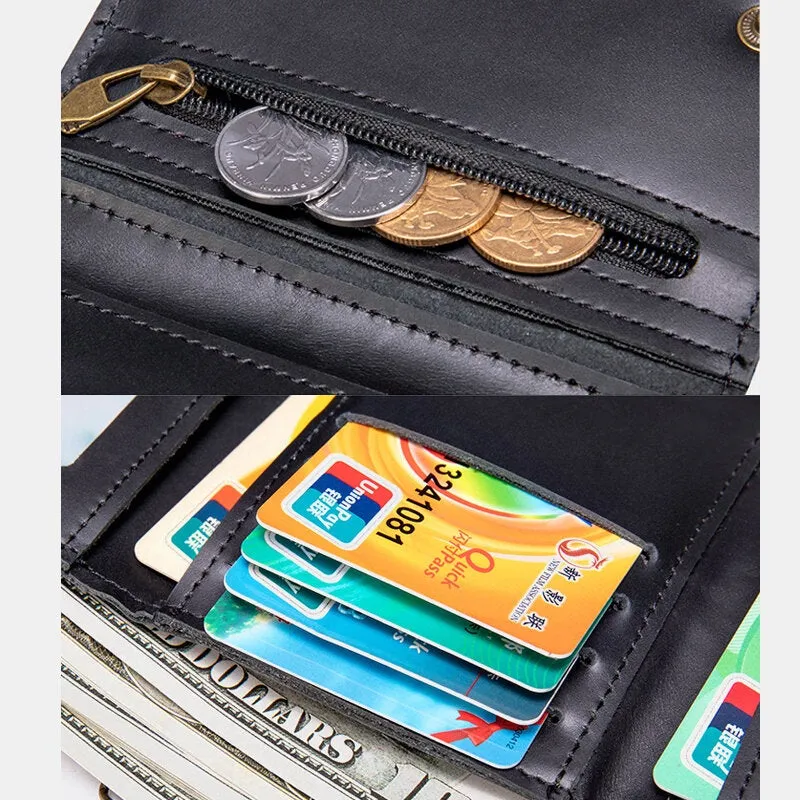 Men Genuine Leather Trifold Multi-card Slot RFID Anti-theft Thin Card Holder Coin Purse Wallet Cowhide Money Clip