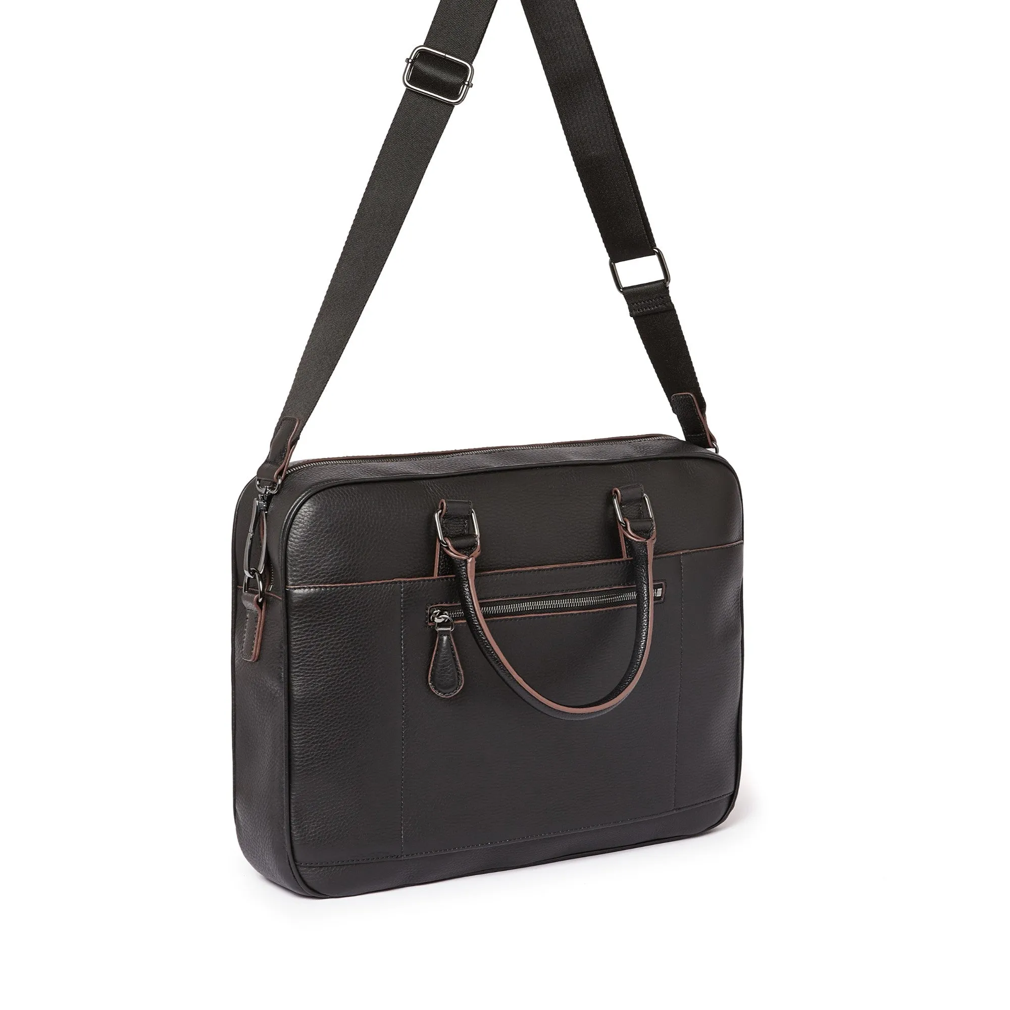 Men Hooston-Leather Document Bag - Black