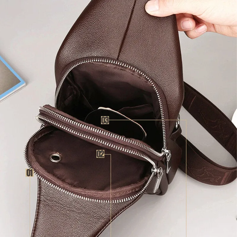 Men Shoulder Messenger Chest Bag New Casual Bag Tide Leather Anti-theft Sports Outdoor