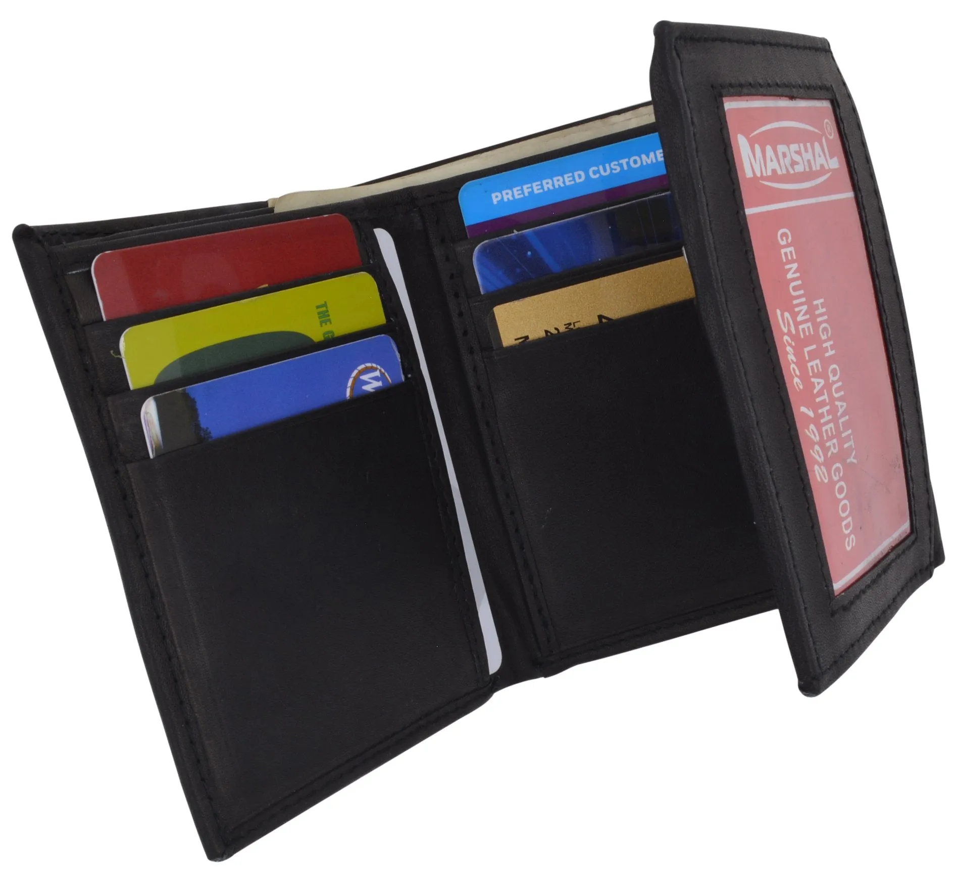 Men's Genuine Leather Trifold Credit Card Money Holder Wallet W/Outside ID Window P1355