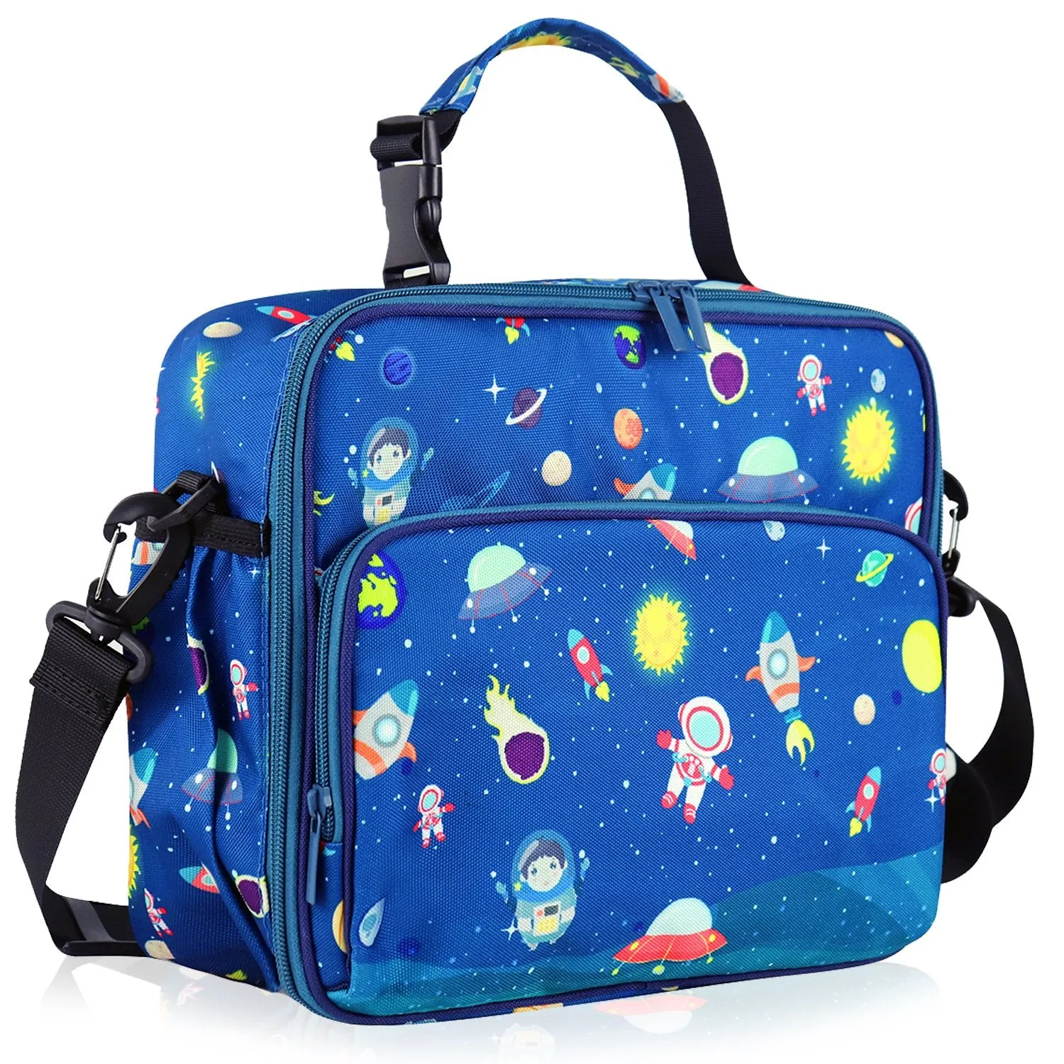 Mesa Space Lunch Box for Kids - Kids Lunchbox for School, Daycare, Kindergarten - Insulated Lunch Box for Girls & Boys - With Handle, Shoulder Strap, Zipper Front Pocket & Side Bottle Holder