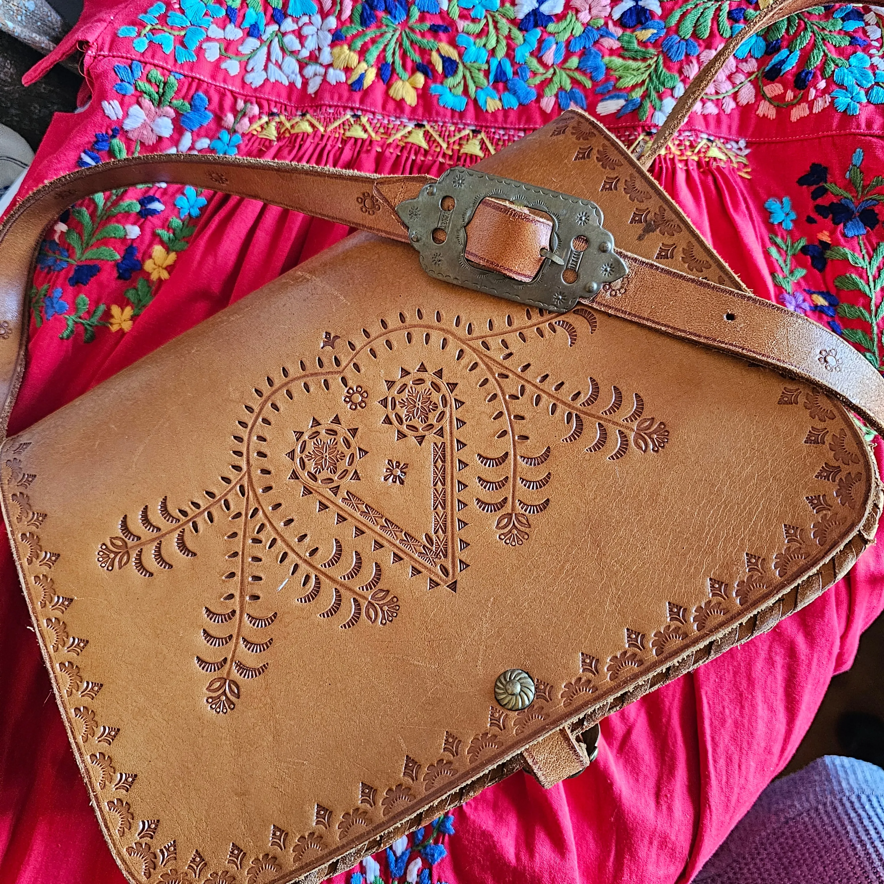 Mexican tooled leather bag