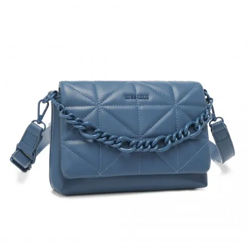 Miss Lulu Chic Quilted Shoulder Bag with Chain Strap - Elegant Blue Women's Tote